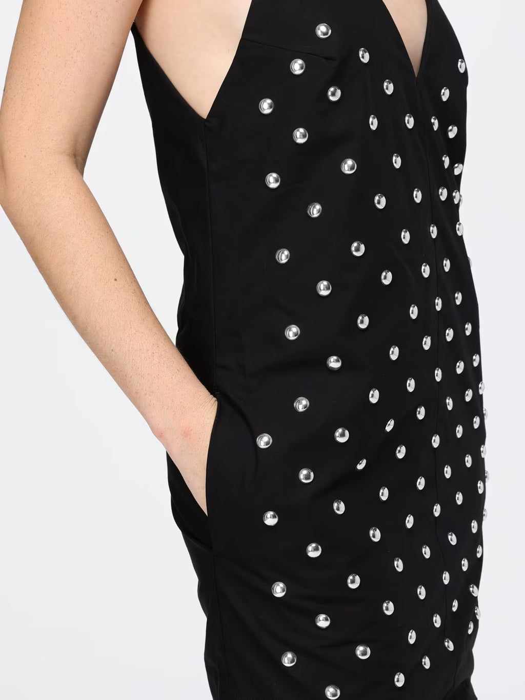 Black Popplin Midi Dress With Studs