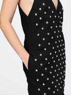 Black Popplin Midi Dress With Studs