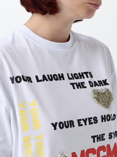 Oversized Cotton T-Shirt MSGM with Logo and Slogan Print