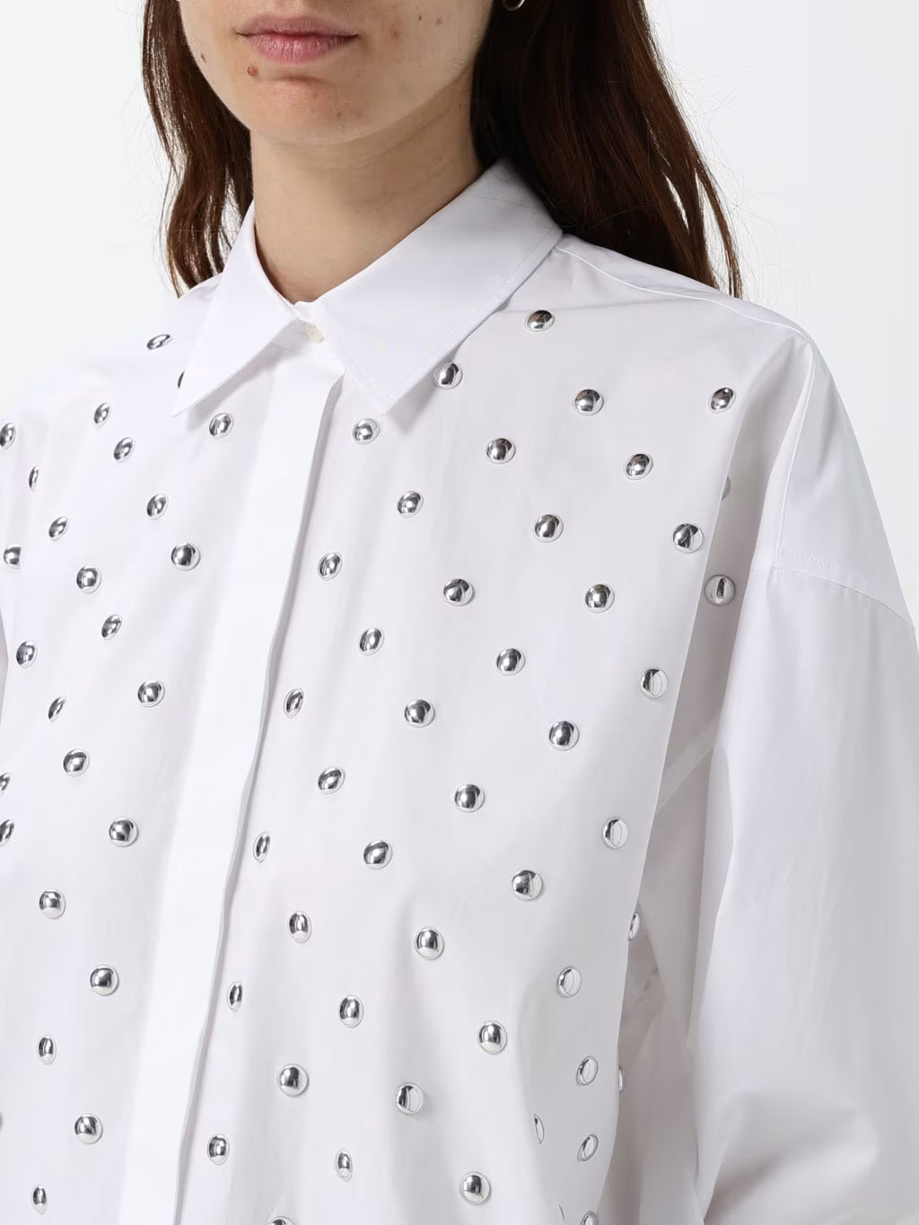 White Studded Cotton Poplin Shirt