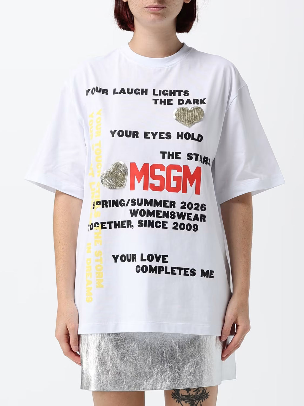 Oversized Cotton T-Shirt MSGM with Logo and Slogan Print