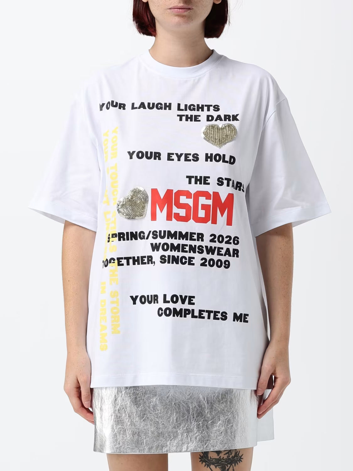 Oversized Cotton T-Shirt MSGM with Logo and Slogan Print
