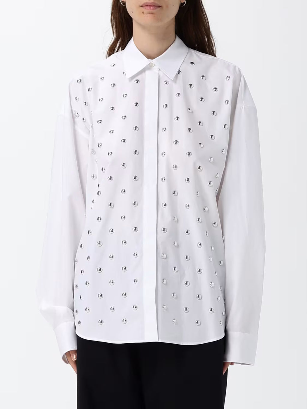 White Studded Cotton Poplin Shirt