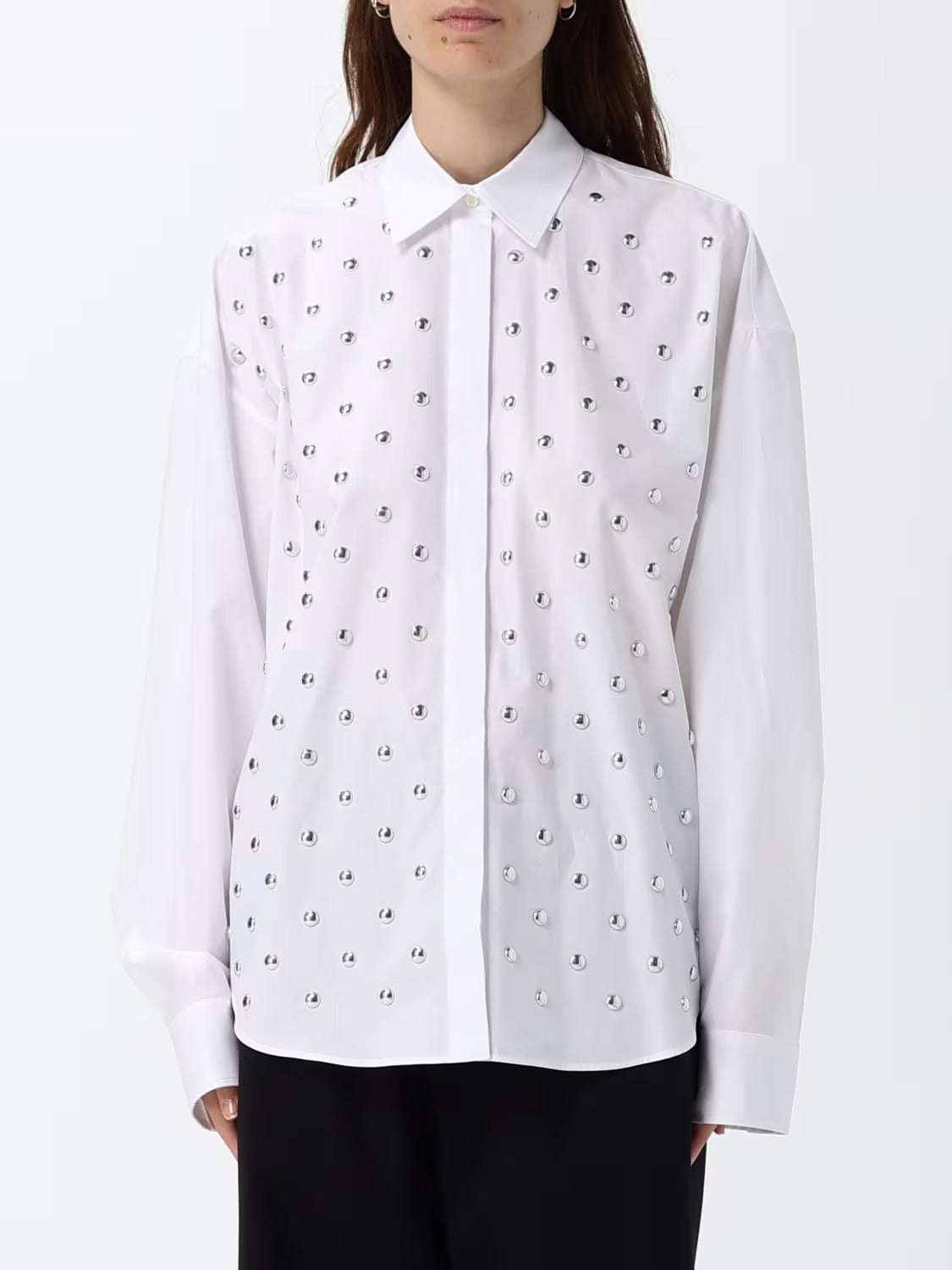 White Studded Cotton Poplin Shirt