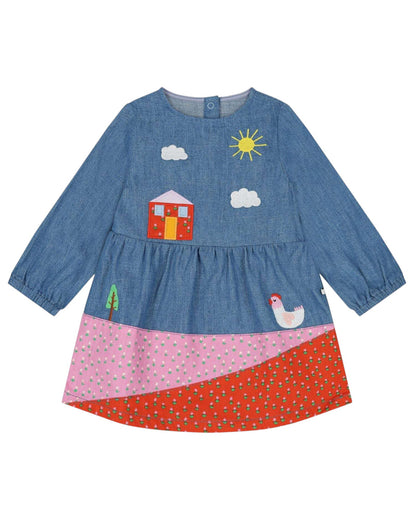 Blue Denim Embroidered Dress