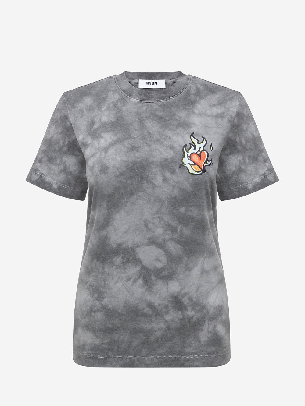 Grey Tie-Dye Heart Print T-Shirt