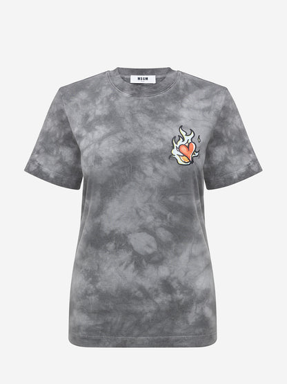Grey Tie-Dye Heart Print T-Shirt