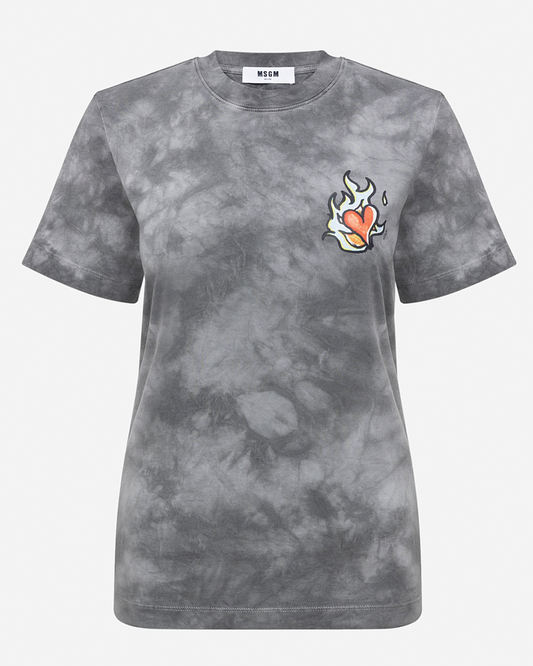 Grey Tie-Dye Heart Print T-Shirt