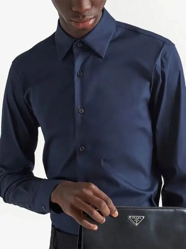 PRADA - Ризи - Navy Blue Poplin Shirt - Love|Labels
