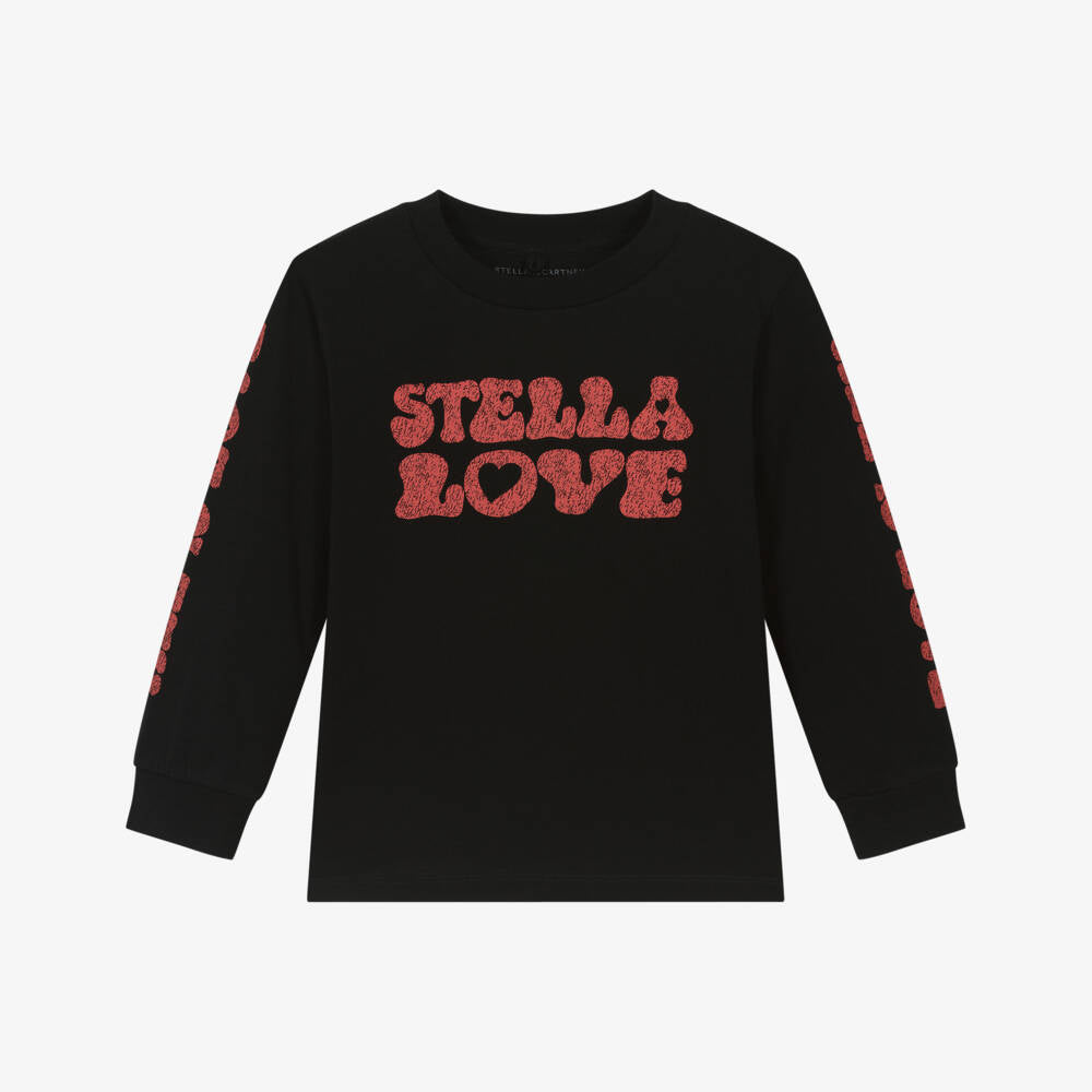 Girls Black Cotton Love Top