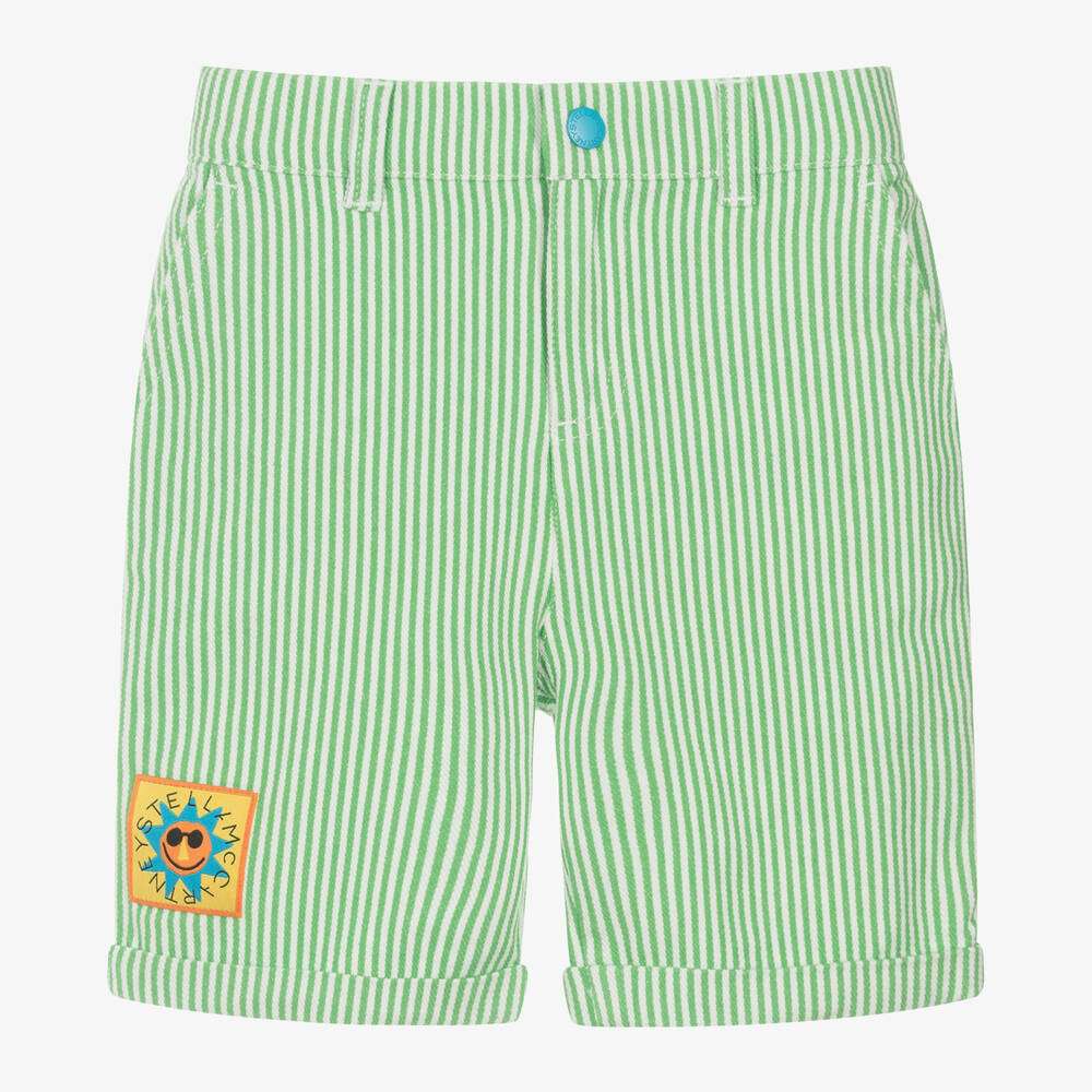 Stella McCARTNEY Kids - Шорти - Green & Ivory Stripe Cotton Shorts - Love|Labels