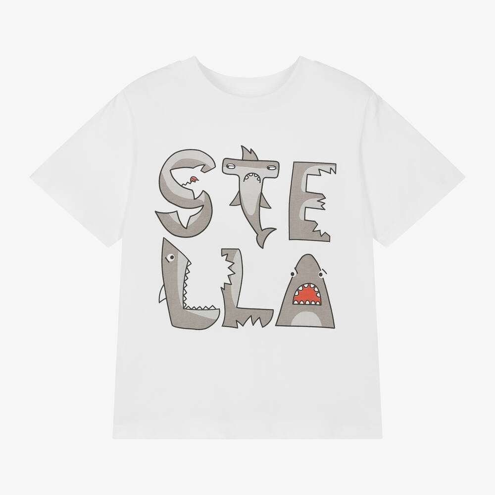 Stella McCARTNEY Kids - White Cotton Shark Logo T-Shirt - Love|Labels