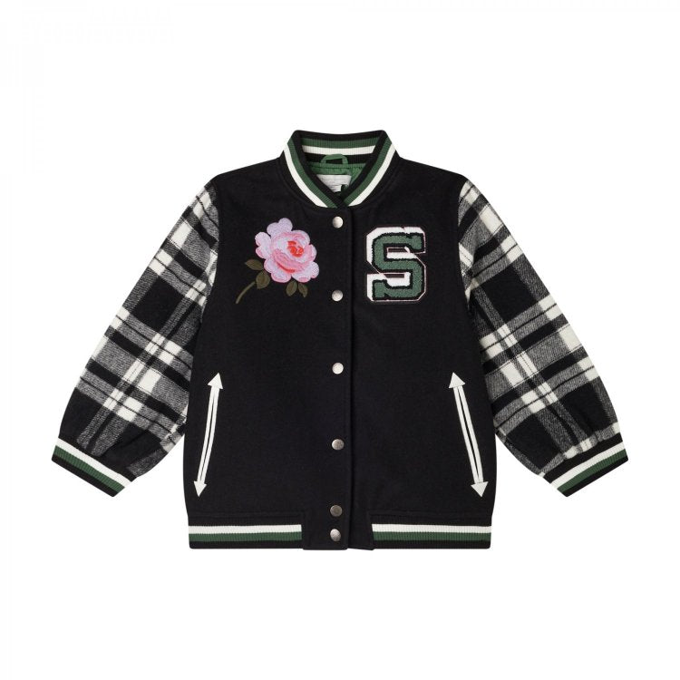 Black Bomber Jacket With Embroidery