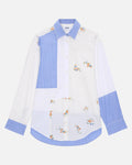 Blue Patchwork Shirt With Lace Detail