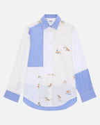 Blue Patchwork Shirt With Lace Detail