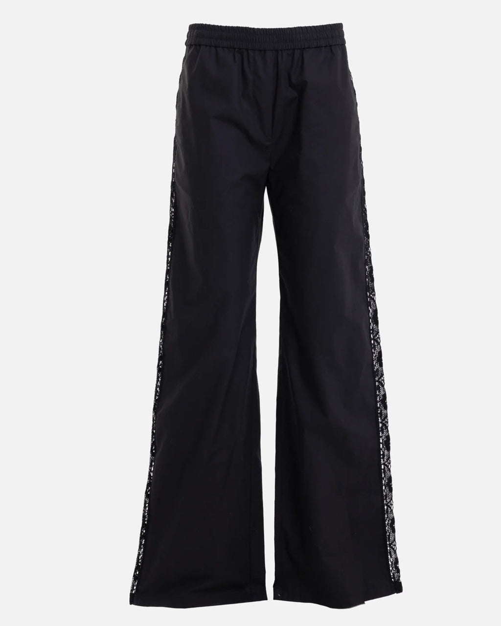 Lace Panel Cotton Wide-Leg Pants