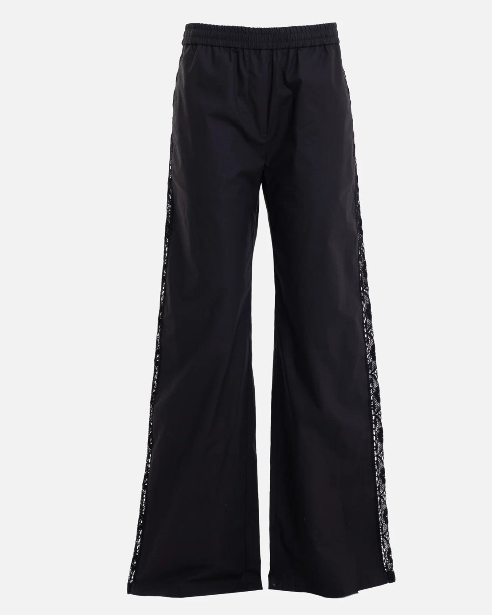 Lace Panel Cotton Wide-Leg Pants
