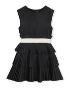 Pleated Short-Sleeve Dress