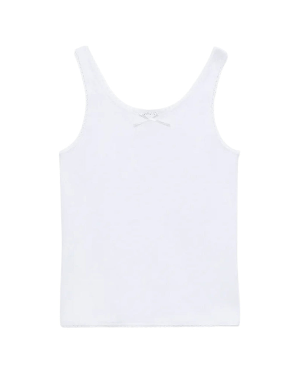 White Ribbed Cotton Top With Lace Trim