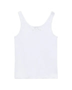 White Ribbed Cotton Top With Lace Trim