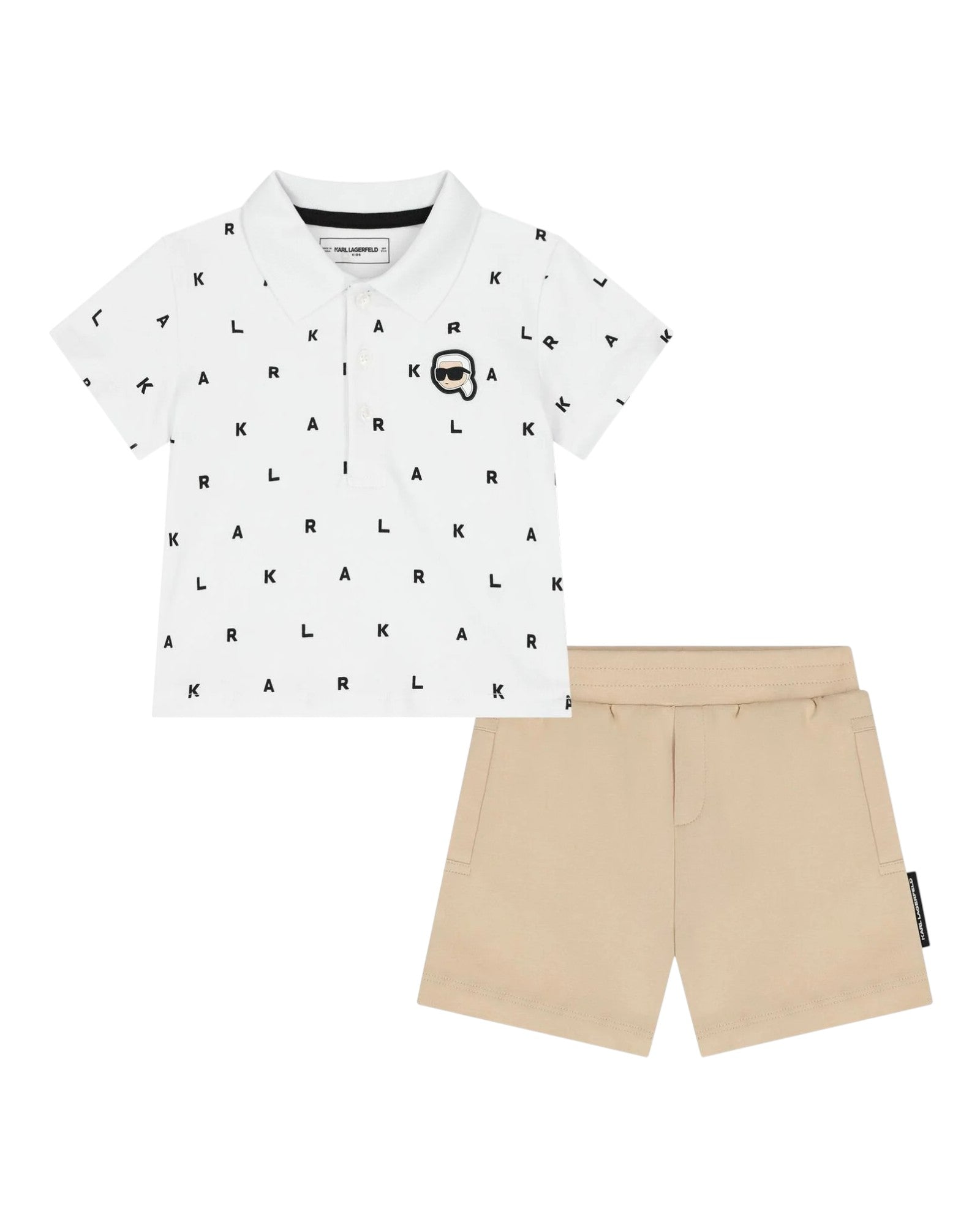 Boys White & Beige Logo Shorts Set
