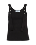 Black Ribbed Cotton Top With Straps And Metal Buttons