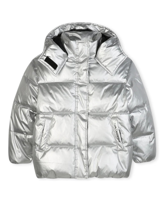 Silver Hooded Down Jacket