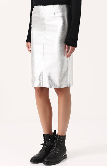 Silver Leather Skirt