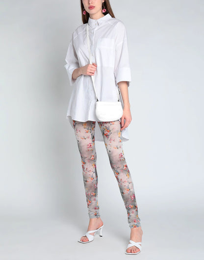 Floral-print sheer leggings