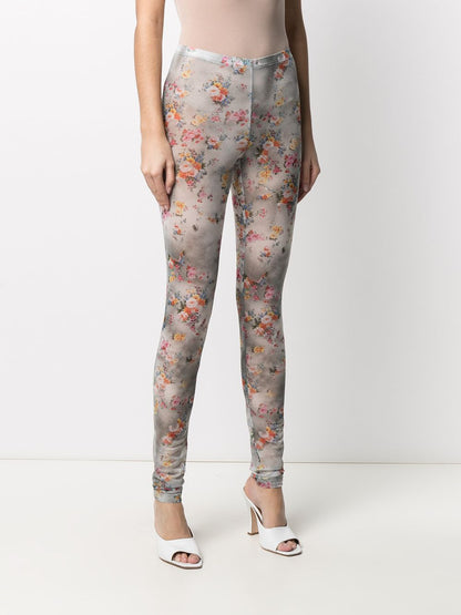 Floral-print sheer leggings