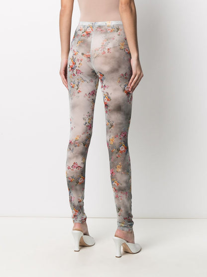 Floral-print sheer leggings