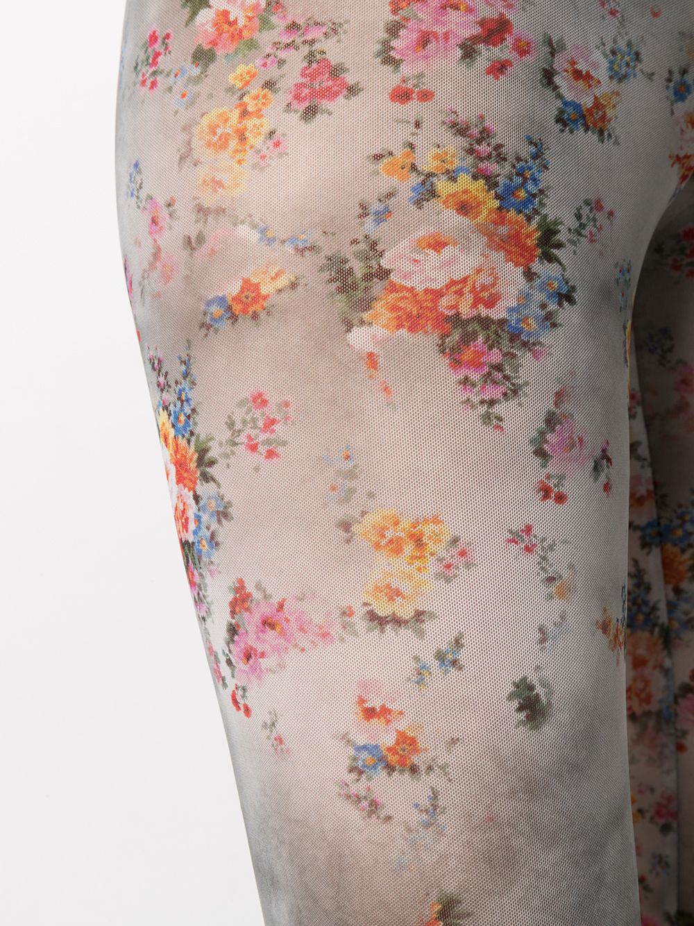 Floral-print sheer leggings