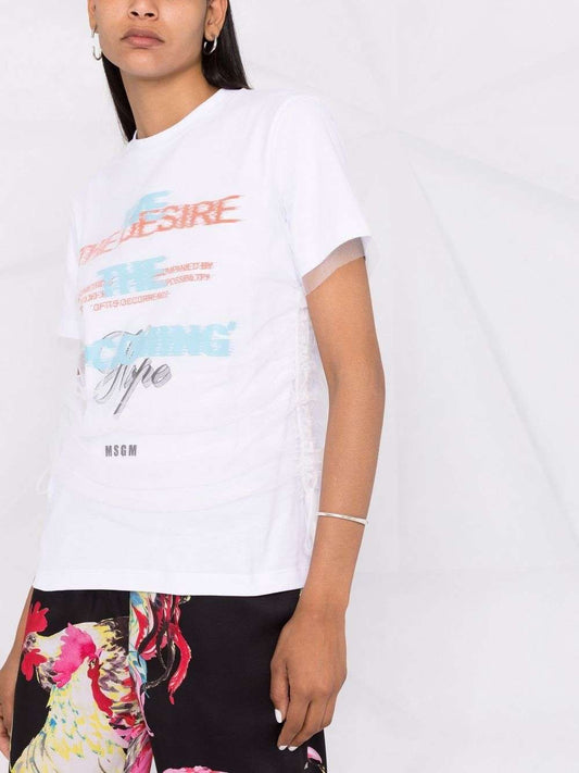 Tulle-Layered Graphic-Print Top
