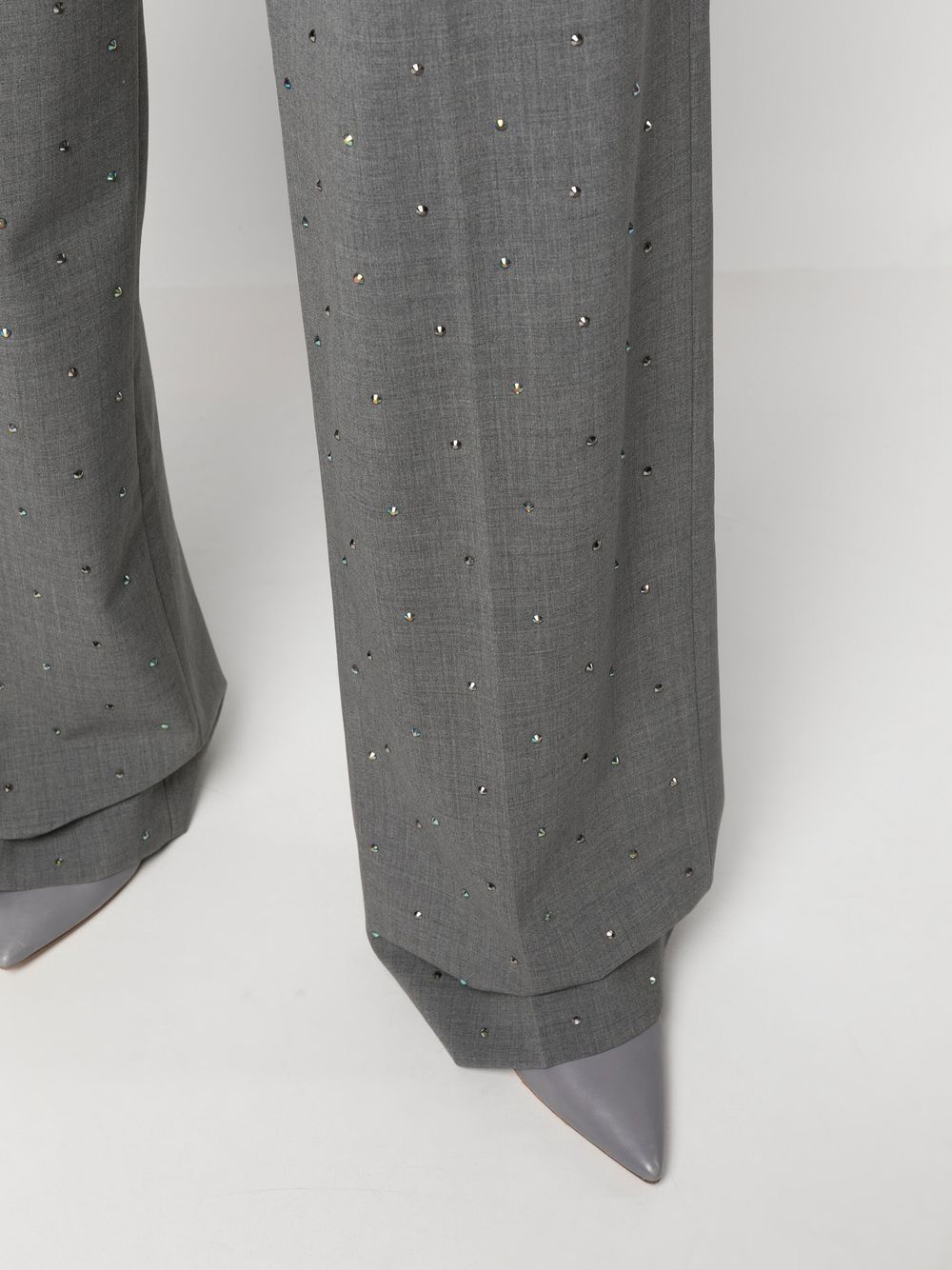 Rhinestone-Embellished Wide-Leg Trousers