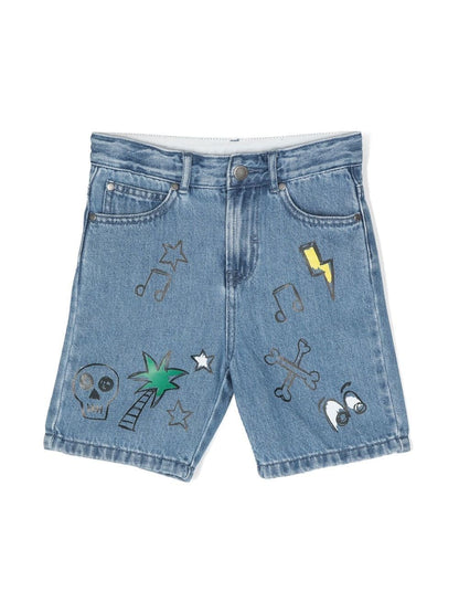 Sketchbook-Print Denim Shorts