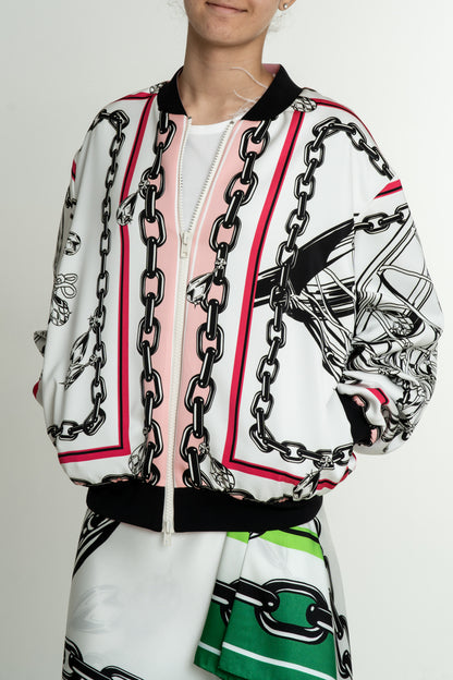 White Chain Bomber Jacket