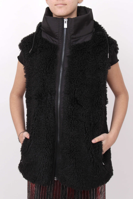 Black Fluffy Sleeveless Jacket