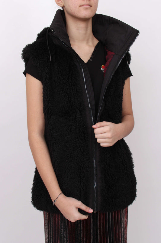 Black Fluffy Sleeveless Jacket