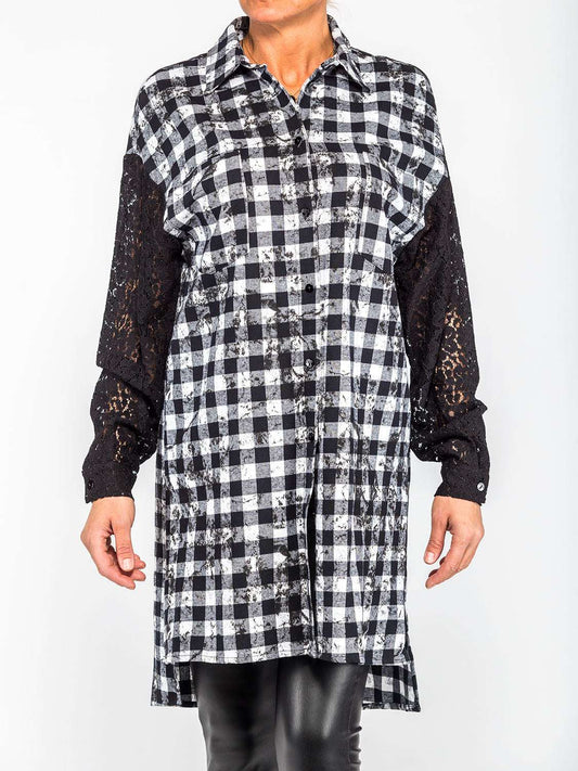 Black and White Checked Shirt-Dress