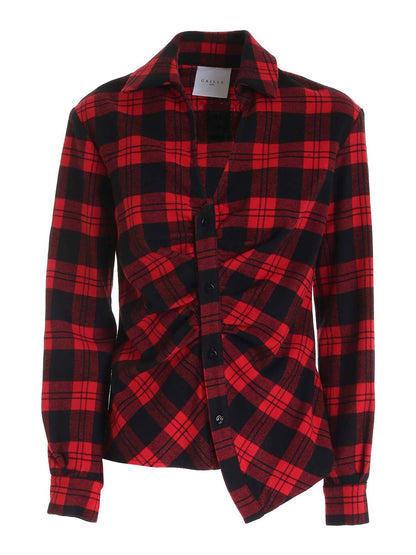 Red Checked Asymmetric Shirt