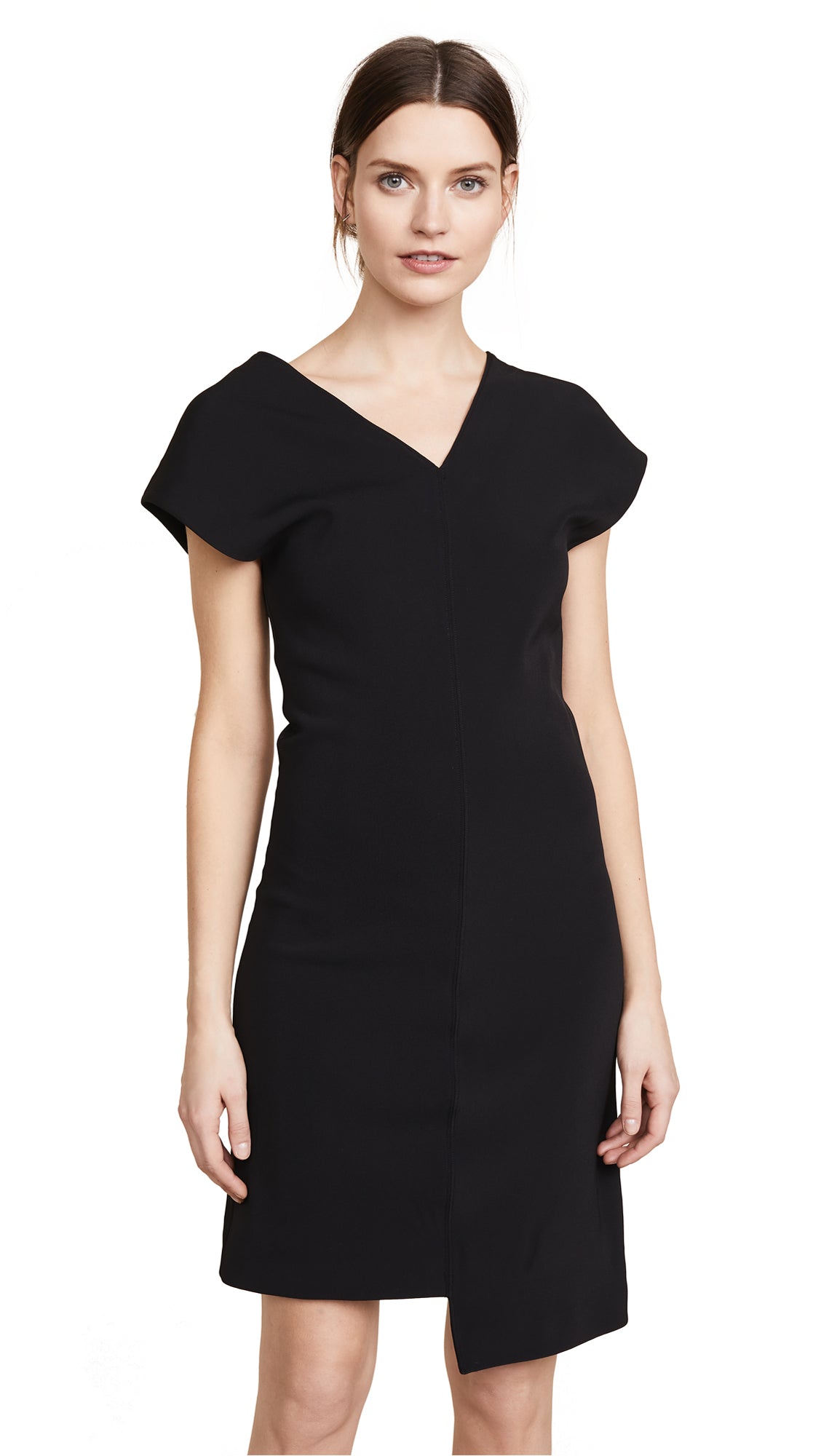 Black Asymmetric Short-Sleeve Dress