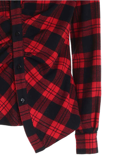 Red Checked Asymmetric Shirt