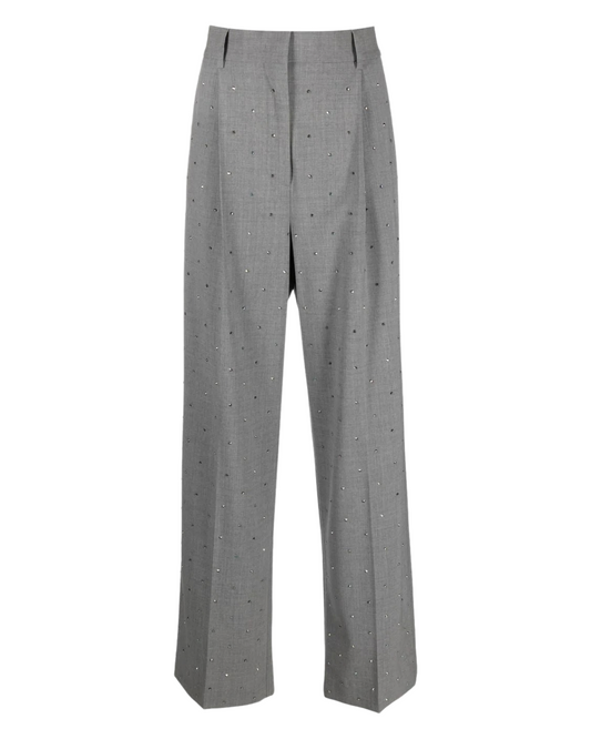 Rhinestone-Embellished Wide-Leg Trousers