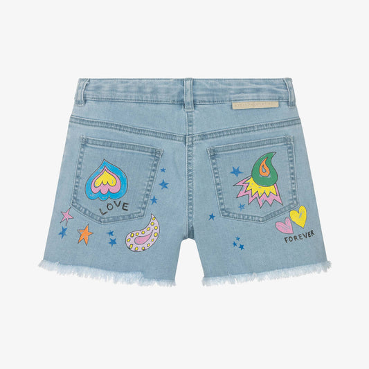 Blue Floral Denim Shorts